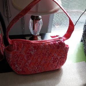 Pink Crescent Shoulder Bag with Floral Pattern